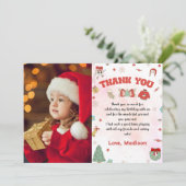 Roze Rode Winter Kerstmis Verjaardag Foto Bedankkaart (Staand voorkant)