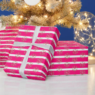 Roze rode witte goudstrepen en sneeuwvlokken cadeaupapier
