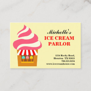 Roze rode witte ijs crème, geel visitekaartje