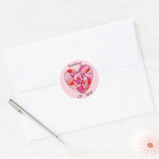 Roze rode, witte, ronde Sticker van het Patroon (Envelop)