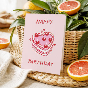 Roze & Rode Zoete Dessert- Mooie Hart Cake Verjaar Kaart