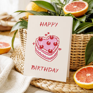 Roze & Rode Zoete Dessert- Mooie Hart Cake Verjaar Kaart