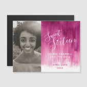 Roze rode, zoete zestien foto, sla de datum op magnetische uitnodiging (Voorkant / Achterkant)