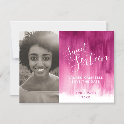 Roze rode, zoete zestien foto, sla de datum op magnetische uitnodiging (Voorkant)