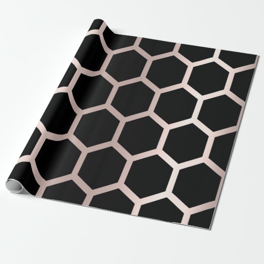 Roze rode zwarte meetkunde Honeycomb Hexagon Cadeaupapier (Uitgerold)