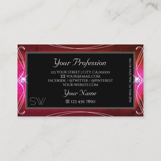 Roze rode zwarte  sparkle-juwelen Initialen Visitekaartje (Achterkant)