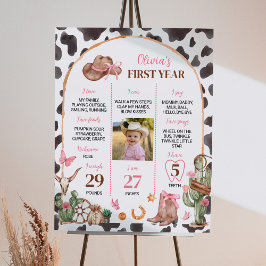 Roze Rodeo Cowgirl Eerste Jaar Foto Mijlpaal Poster