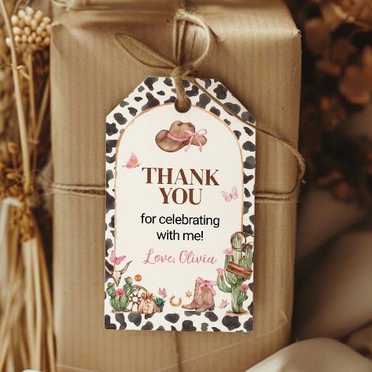 Roze Rodeo Cowgirl Verjaardag Bedankt Cadeaulabel