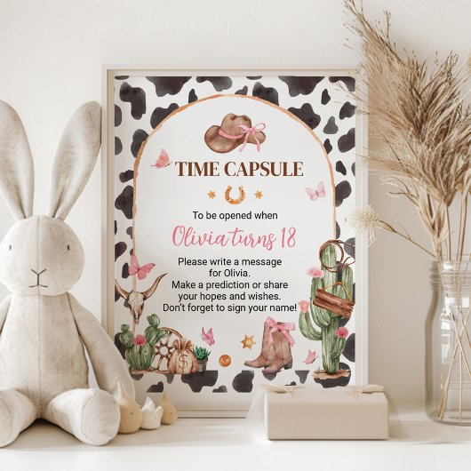 Roze Rodeo Cowgirl Verjaardag Tijd Capsule Teken Poster