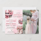 Roze Rodeo Western Cowboy Baby shower Foto Kaart (Voorkant)