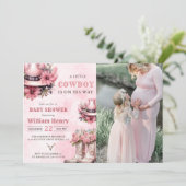 Roze Rodeo Western Cowboy Baby shower Foto Kaart (Staand voorkant)