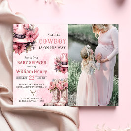 Roze Rodeo Western Cowboy Baby shower Foto Kaart