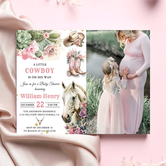 Roze Rodeo Western Cowboy Baby shower Kaart