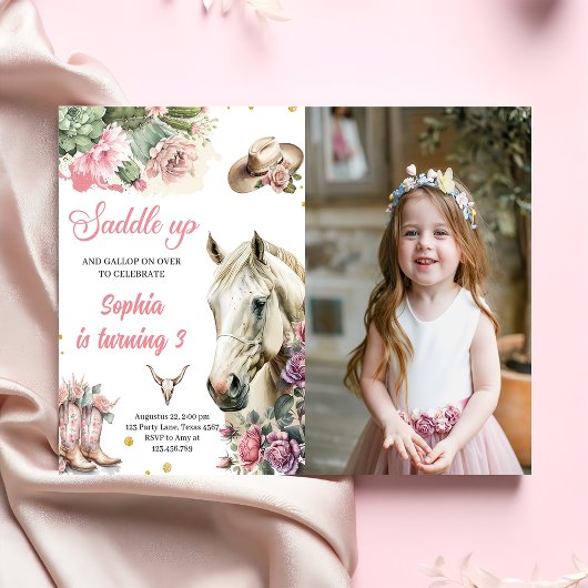 Roze Rodeo Western Cowboy Verjaardagsfeestfoto Kaart