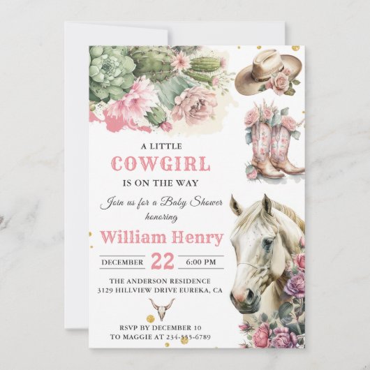 Roze Rodeo Western Cowgirl Baby shower Invitation Kaart (Voorkant)