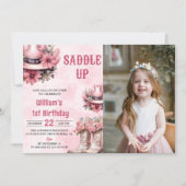 Roze Rodeo Western Cowgirl Verjaardagsfoto Kaart (Voorkant)