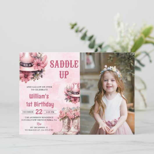 Roze Rodeo Western Cowgirl Verjaardagsfoto Kaart (Staand voorkant)