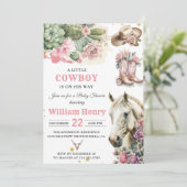 Roze Rodeo Westerne Cowboy Baby shower Invitation Kaart (Staand voorkant)