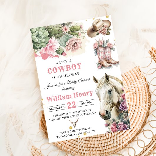 Roze Rodeo Westerne Cowboy Baby shower Invitation Kaart