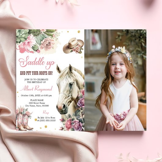 Roze Rodeo Westerse Cowboy Verjaardagsfeestje Kaart