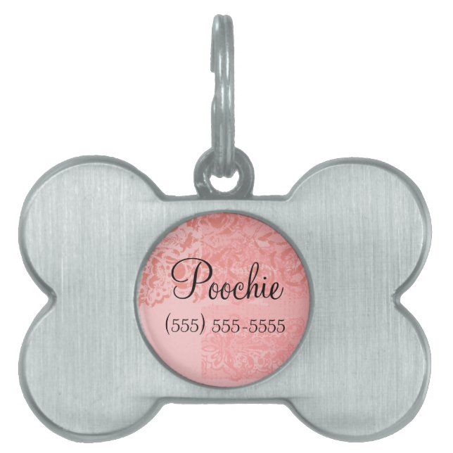 Roze Rodle Damask Small Dog Collar Pendant - Huisdieren Naamplaatje (voorkant)