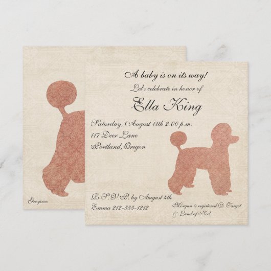  Roze Rodle Silhouette Baby Uitnodiging (Voorkant / Achterkant)