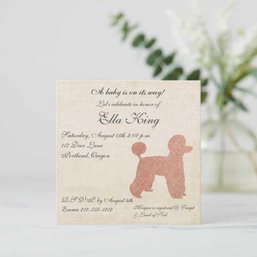  Roze Rodle Silhouette Baby Uitnodiging (Staand voorkant)