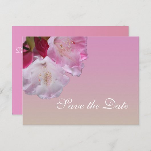  roze rododendron bloemen behalve de datum aankondigingskaart (Voorkant / Achterkant)
