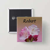roze rododendron bloemen naamknop vierkante button 5,1 cm (Voorkant /achterkant)