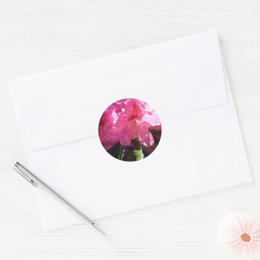 Roze rododendron bloemen ronde sticker (Envelop)