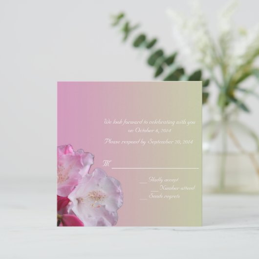 roze rododendron bloemen RSVP kaart (Staand voorkant)