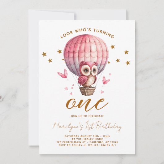 Roze roeien 1ste verjaardag kaart (Voorkant)