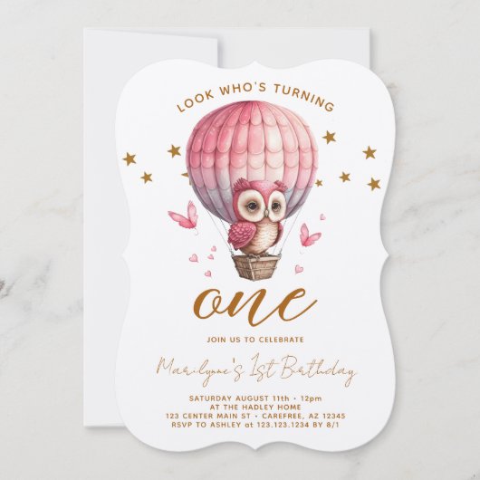 Roze roeien 1ste verjaardag Uitnodiging (Voorkant)