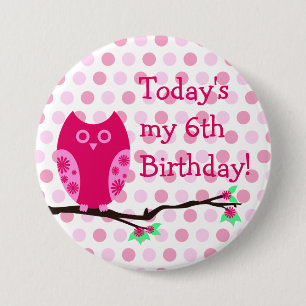 Roze roeien 6th Birthday Button