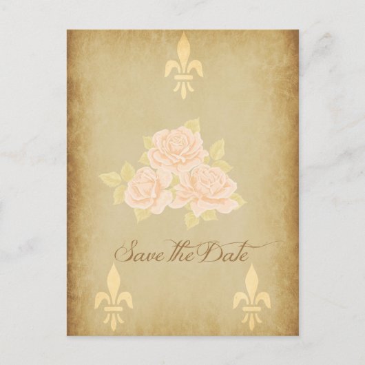 roze roemeense rozen met golden fleurdelis aankondigingskaart (Voorkant)