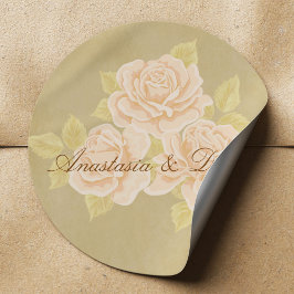  roze roemeense rozen met golden fleurdelis ronde sticker