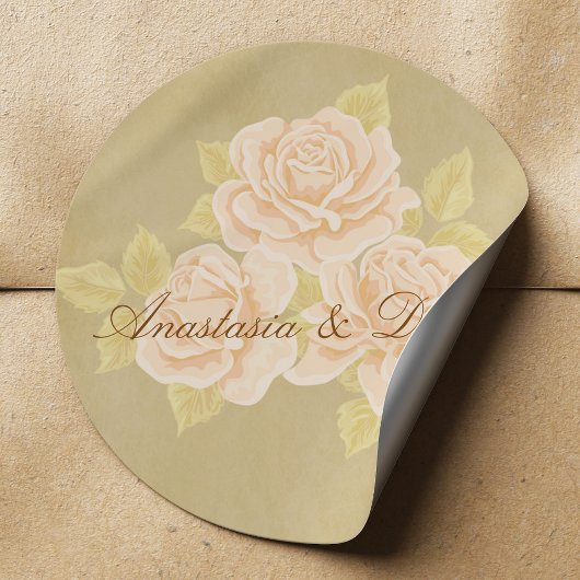  roze roemeense rozen met golden fleurdelis ronde sticker