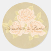  roze roemeense rozen met golden fleurdelis ronde sticker (Voorkant)