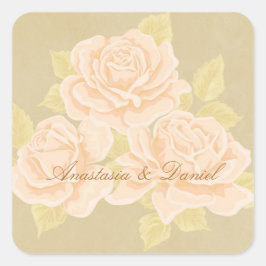  roze roemeense rozen met golden fleurdelis vierkante sticker