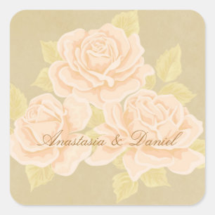  roze roemeense rozen met golden fleurdelis vierkante sticker