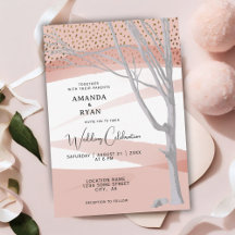 Roze Roestige Winterboom Aquarel Bruiloft