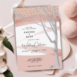 Roze Roestige Winterboom Aquarel Bruiloft Kaart