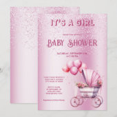 Roze rol Baby shower Uitnodiging (Voorkant / Achterkant)