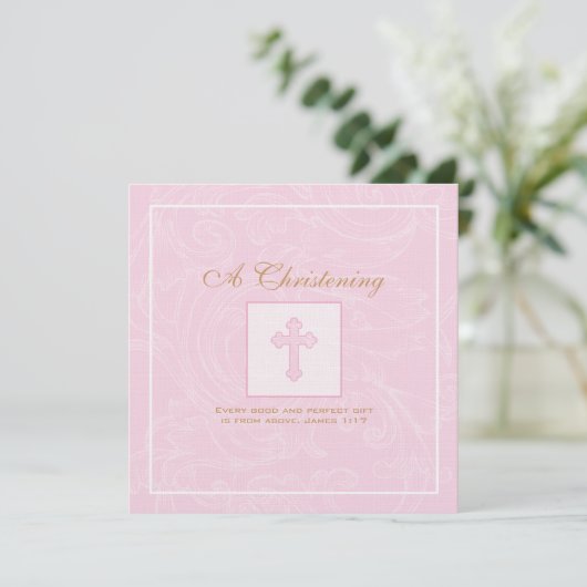 Roze Rol Christening Uitnodiging (Staand voorkant)