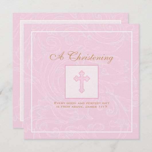 Roze Rol Christening Uitnodiging (Voorkant / Achterkant)