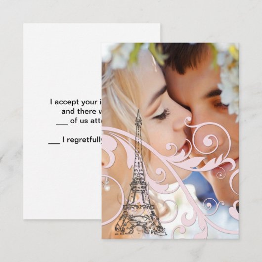 Roze rollen en Eiffeltoren Kaart (Voorkant / Achterkant)