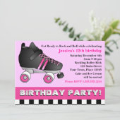 Roze Roller Schaats Birthday Party Kaart (Staand voorkant)