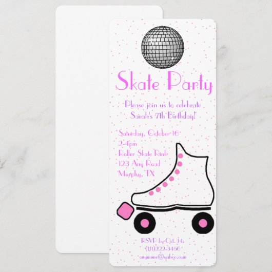 Roze Roller Schaats Birthday Uitnodiging (Voorkant / Achterkant)