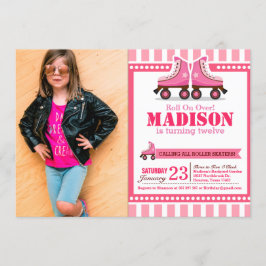 Roze Roller Schaats Sport Birthday Foto Kaart