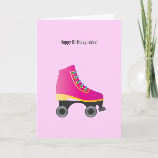 Roze Roller Schaats Verjaardag Kaart (Voorkant)